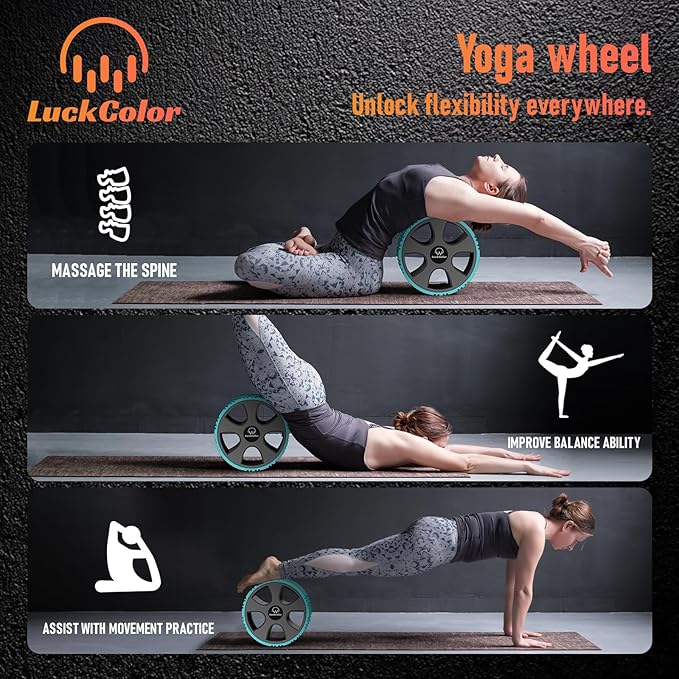 Back Roller, Back Wheel Targeted Back Pain Relief, Yoga Wheel Muscle Massage, Foam Roller for Trigger Point Therapy Physical, Stretching & Exercise, 880lbs Capacity, 10 Inch (Acid Blue+Grey)-StrideForce Fitness