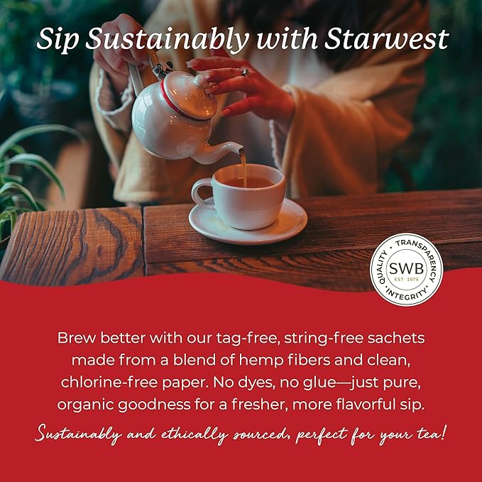 Starwest Botanicals Organic Chai Tea - Caffeinated Herbal Blend with Black Tea & Cinnamon, String Free Sachets, USDA Organic, Non GMO - Bulk Pack, 100 Tea Bags-StrideForce Fitness