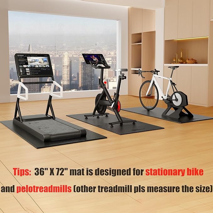 Bike Mat Compatible with Peloton Bike Elliptical Treadmill Mat 6mm Thick,