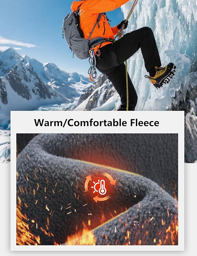 MAGCOMSEN Men's Snow Ski Pants Fleece Lined Water Resistant Winter Pants with 4 Zip Pockets for Snowboard Hiking Outdoor