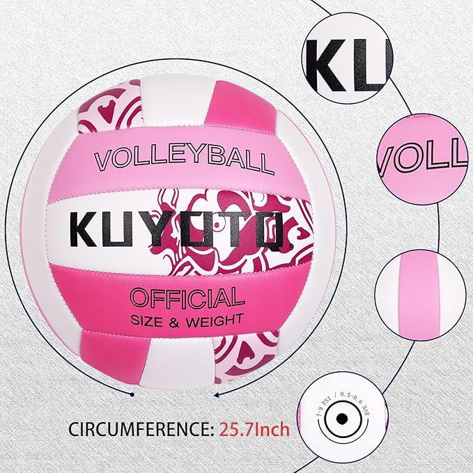 KUYOTQ Official Size 5 in&Outdoor Beach Volleyball,3MM Thickened Surface Soft Leather Youth Womens Mens Volleyball for Game Gym Training(Deflated)-StrideForce Fitness