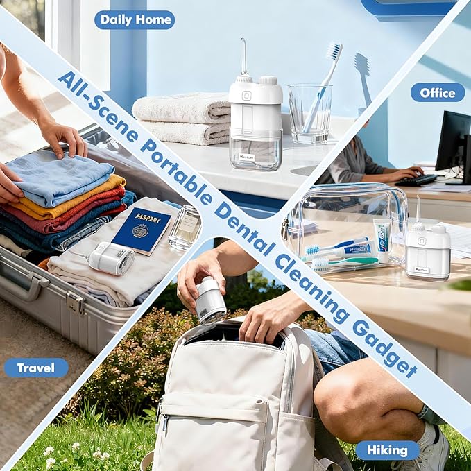Portable Water Flosser for Travel, Mini Water Flosser with 3 Cleaning Modes, Foldable Water Tank, Long Battery Life & IPX7 Waterproof, Ideal for Orthodontic Patients and Braces Wearers