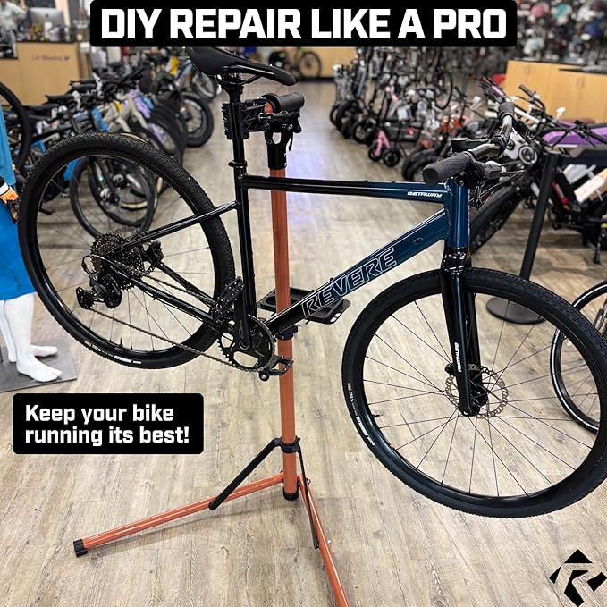 Revere Bike Repair Stand & Storage Bag, Telescoping Arm, Rotating Clamp, Magnetic Tool Tray, and Adjustable Handlebar Rod - Heavy Duty, Sturdy, Adjustable-StrideForce Fitness