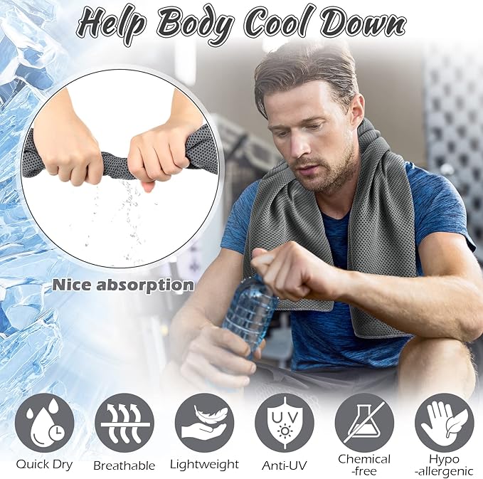 20 Pcs Cooling Towel 40" x 12" Ice Towel for Neck and Face Microfiber Chilly with Bag Breathable Yoga Gym Stay Cool Towels Sweat Rag for Workout Running Camping Pilates Beach Accessories (Dark Gray)-StrideForce Fitness