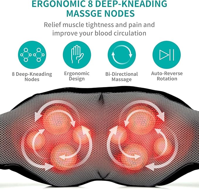 Nekteck Neck Massager for Pain Relief Deep Tissue, Shiatsu Neck and Back Massager with Heat, Massage Tools Gadgets for Shoulder Trapezius Waist Leg Body Muscle, Relaxation Gifts for Men Women Dad Mom