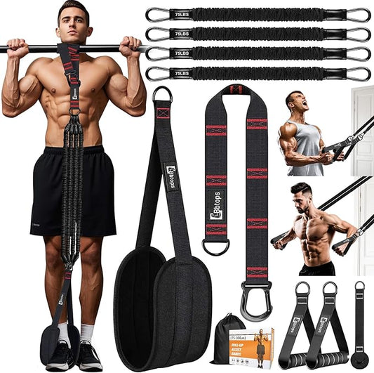 Pull Up Assistance Bands,Up to 300 lbs Assistance,Adjustable Heavy Duty 4 Resistance Bands for Pull up, with Feet/Knee Rest, Handle and Door Anchor for Home Gym Fitness Exercise Strength Training-StrideForce Fitness