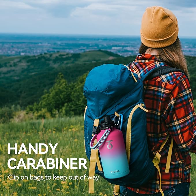 Trebo Insulated Water Bottle 64 oz, Half Gallon Metal Vacuum Water Jug with Paracord Handle and 3 Lids, Leakproof BPA-Free Flask for Gym Sports Hiking Travel, Keep Cold 48 Hours, Rose Red-StrideForce Fitness