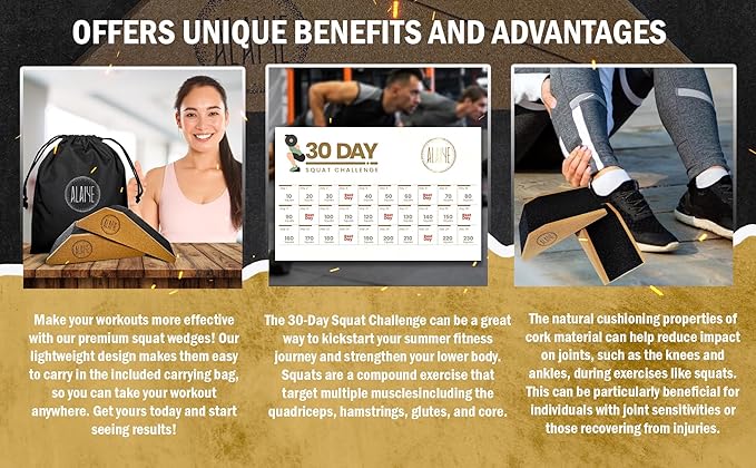 Squat Wedge Blocks - Pack of 2 Non-Slip Slant Board for Legs, Ankle, Calf Stretching - Squat Ramps for Lower Body Strength, Heel Elevation, Planks, Yoga with Bag & 30 Day Squat Challenge Chart-StrideForce Fitness