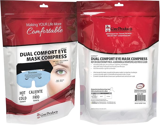 Core Products Dual Comfort Migraine CorPak Hot Cold Therapy, Eye Mask Compress, No Frost, Includes Strap-StrideForce Fitness