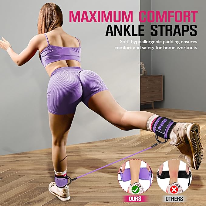 Ankle Resistance Bands with Cuffs, Home Gym Workout Equipment, Lifting Glute Butt Exercise Equipment for Women, Ankle Weights Fitness Band Set, Leg Booty Equipment for Training Perfect Body Shape