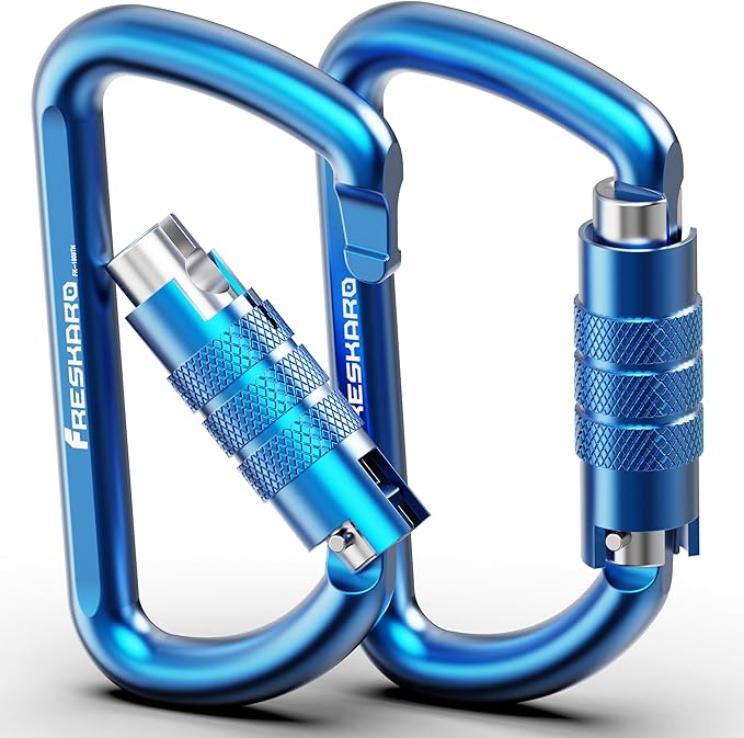 FresKaro 3inch 12kN-2698lbs Auto Locking Carabiner Clips, Solid D Shape, Heavy Duty 7075 Aluminum, Lightweight 1.09oz, Rust Proof, for Hammock, Hiking, Dog Leash, Keychain etc., Multi-Colors-StrideForce Fitness