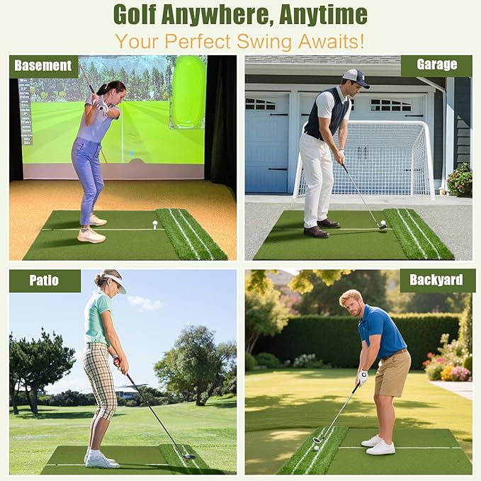 SIOTMERA 23x16IN & 5x4FT Golf Mat, Dual-Turf Golf Hitting Mat with High-Elasticity EVA Anti-Slip Bottom, Anti-Deformation,Reinforced Glue, Ideal for Swing,Chipping Practice,Indoor/Outdoor-StrideForce Fitness