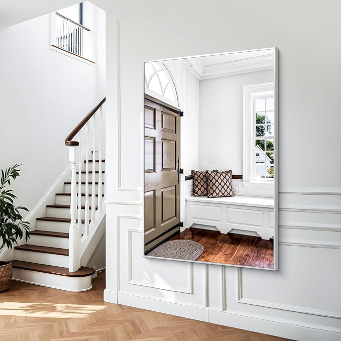 Silver Bathroom Mirror,60x40 inch Wall Mirror for Bathroom Wall Mounted,Large Rectangle Mirror for Bathroom Over Sink,Modern Metal Frame for Living Room,Bedroom Entryway,Horizontal/Vertical-StrideForce Fitness