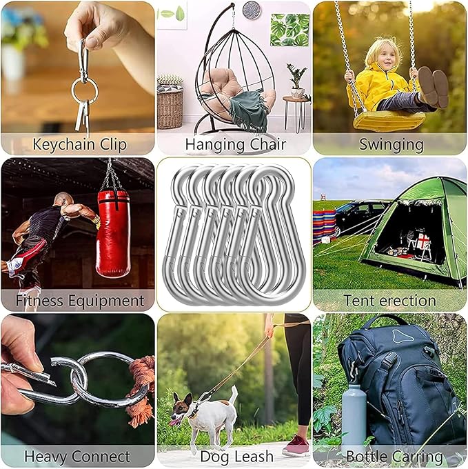 100PCS M8 Spring Snap Hook Carabiner, 3" x 5/16" Heavy Duty Galvanized Steel Carabiner Clips, 470LBS Capacity Spring Quick Links Clips for Camping Hiking Hammock Swing and Outdoor Activities-StrideForce Fitness