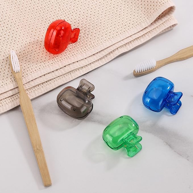 Tecbeauty 12Pcs Toothbrush Head Covers Travel Toothbrush Protector Cap Brush Pod Case Protective Plastic Clip for Household Travel, Camping, Bathroom, Multiple Color