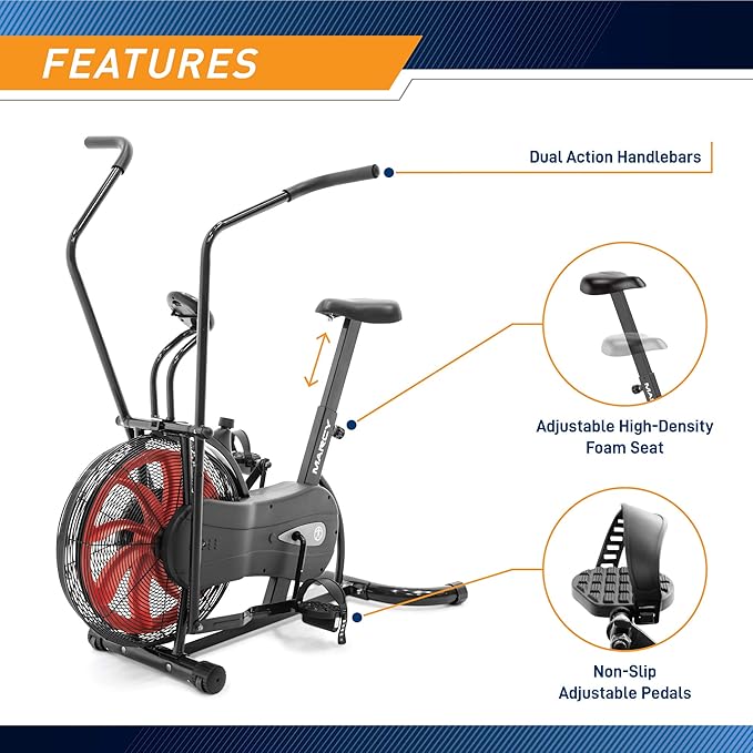 Marcy Air-Resistance Exercise Fan Bike With Dual Acction Handlebars-StrideForce Fitness