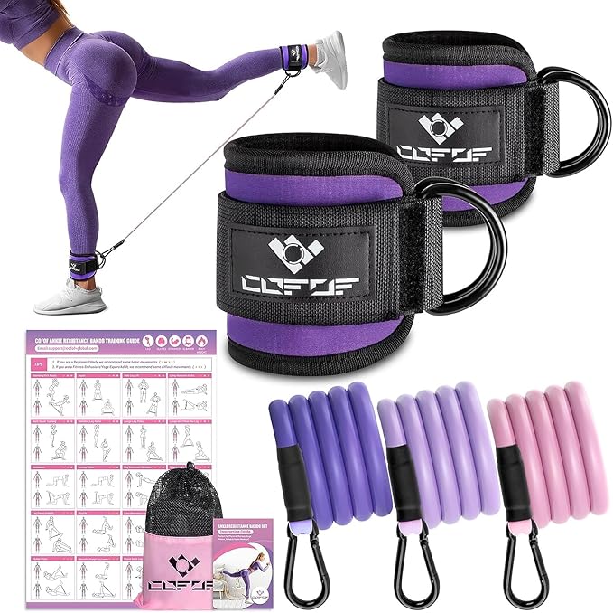 Ankle Resistance Bands With Cuffs for Working Out, Kickbacks, Hip, Leg and Glute Exercise - Training Poster Included - for Women