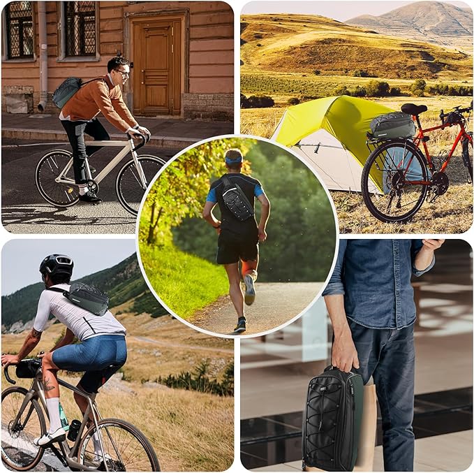 Bike Rear Rack Bag,9L PVC Waterproof Bike Trunk Bag for Road and Mountain Bikes,Bicycle Rear Seat Bag with Rain Cover Bike Saddle Bag for Cycling Trip (Brown green)-StrideForce Fitness