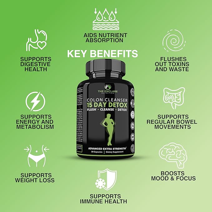 THE ENCLARE NUTRITION 15 Day Detox Cleanse for Weight Loss. Advanced Gut Support for Women & Men. Colon Cleanse Laxatives for Constipation & Bloating Relief. Gut Cleanse Probiotic Diet Pills 60ct (2)-StrideForce Fitness