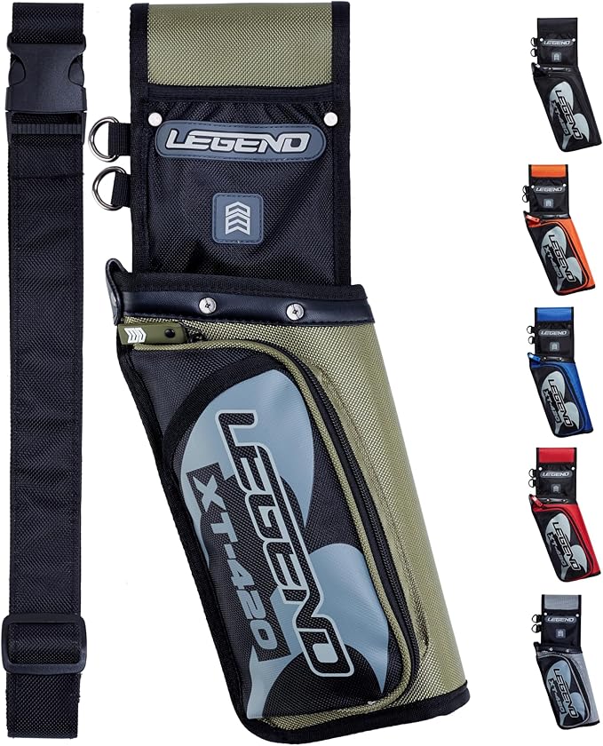 Legend XT420 Field Quiver - Left or Right-Handed Quiver Arrow Holder, Archery Quiver with 3 Arrow Tube, Durable Nylon Hip Quivers with Multiple Pockets for Archery Accessories, Score Card & Tools-StrideForce Fitness