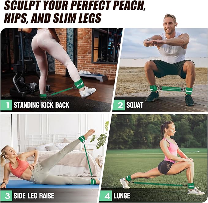 Ankle Resistance Bands with Cuffs for Working Out, Resistance Bands for Women, Exercise Bands for Leg and Glute, Booty Workout Equipment for Kickbacks, Butt and Hip Training, Ankle Weights Bands Set