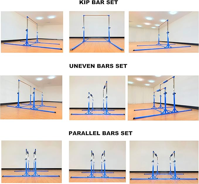 Gymnastics Double Horizontal Bars 3Play Parallel Bars Uneven Bars Gymnastics Training Kip Bar with 304 Stainless Steel Regulating Arms & Fiberglass Rail for Indoor Outdoor Home Club Use-StrideForce Fitness