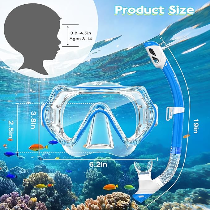 Snorkeling Gear for Kids, Kids Snorkel Set for Ages 3-14, Anti-Fog Diving Mask and Dry Top Snorkel Combo Set, Unisex Swimming Goggles-StrideForce Fitness