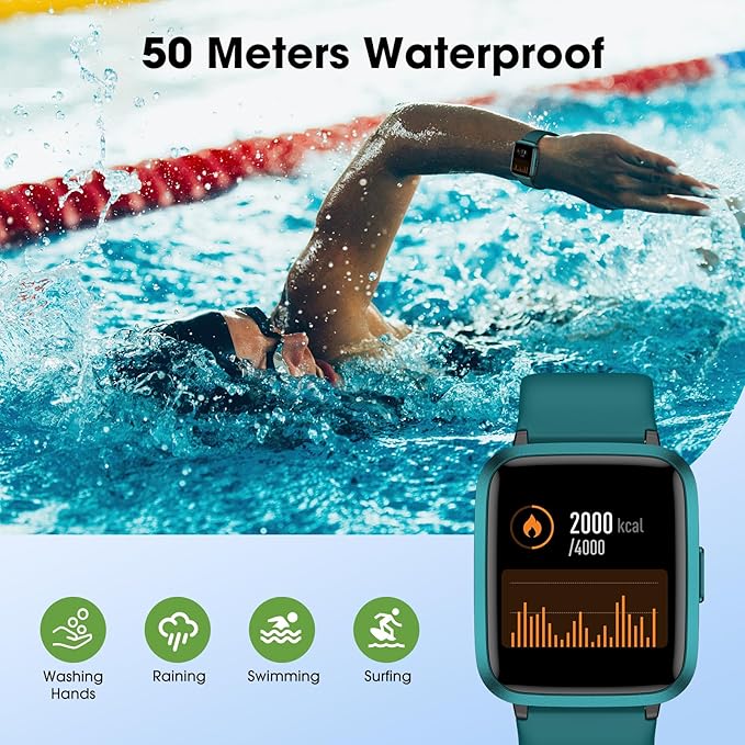Fitness Tracker Watch with Heart Rate Monitor 5ATM Waterproof
