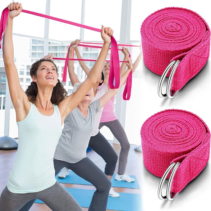 Leyndo 24 Pieces Yoga Strap Stretching Pilates Exercise Adjustable Straps 6 ft Non Elastic Yoga Belt with Adjustable D Ring Buckle for Pilates Gym Workouts Fitness-StrideForce Fitness