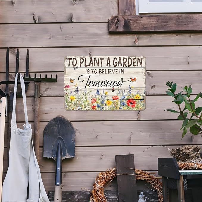 Gardening Vintage Metal Sign Plaque To Plant A Garden is To Believe Tomorrow Sign for Home Greenhouse Living Room Bedroom Outdoor Decor 12 * 16inch-StrideForce Fitness