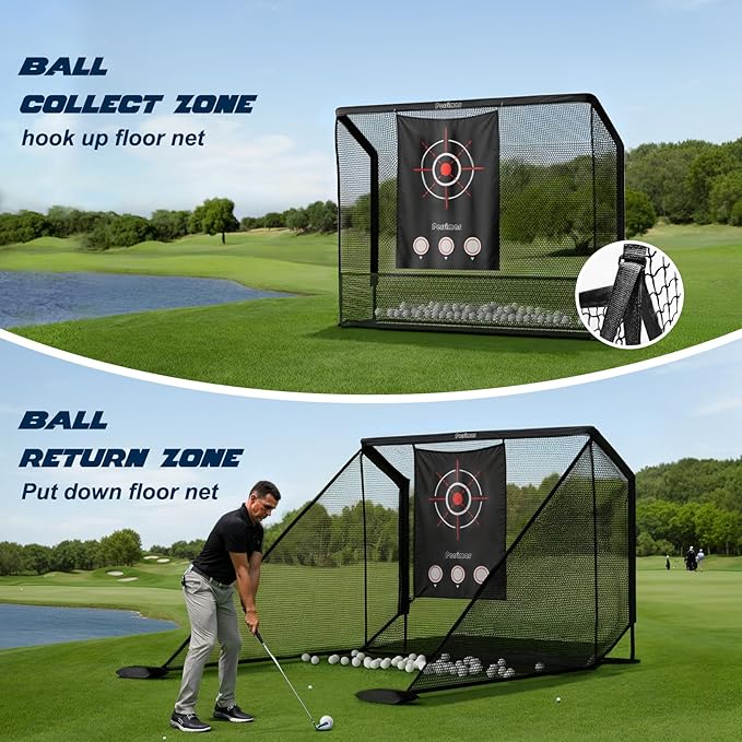Golf Cage Practice Hitting Net,10x7ft Heavy Steel Frame with 2 Net Side Barriers,for Backyard Driving Chipping Swing Training, Home Range for Indoor& Outdoor.-StrideForce Fitness