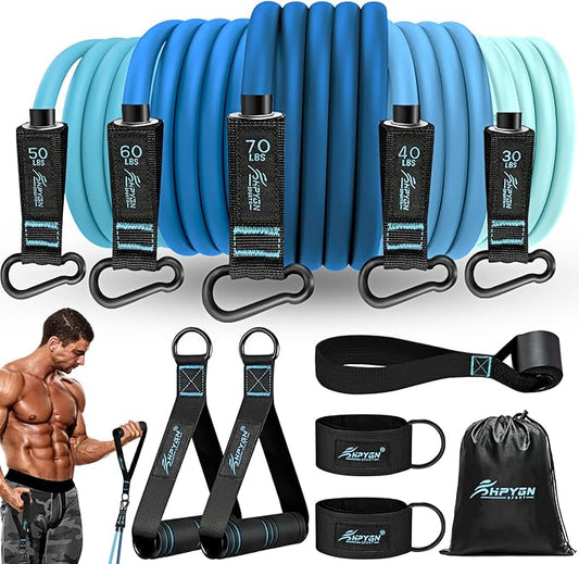 HPYGN Resistance Bands, Exercise Bands with Handles, Fitness Bands, Workout Bands with Door Anchor and Ankle Straps, for Heavy Resistance Training, Physical Therapy, Shape Body, Yoga, Home Workout Set-StrideForce Fitness