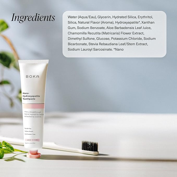 Boka Fluoride Free Toothpaste, Nano Hydroxyapatite Toothpaste, Appropriate for Sensitive Teeth - for Adult, Kids Oral Care - Ela Mint, Coco Ginger Flavor, 1.3 Fl Oz 2Pk US Manufactured