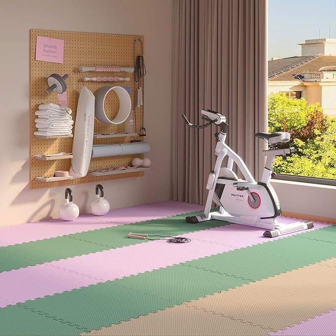 Home Gym Mat, Puzzle Exercise Mat, EVA Interlocking Foam Floor Tiles for Home Workout Equipment and Kids' Play Areas - Blue, 24 in x 24 in x ½ in - (Pink, 32 Pack(128 SQ FT))-StrideForce Fitness