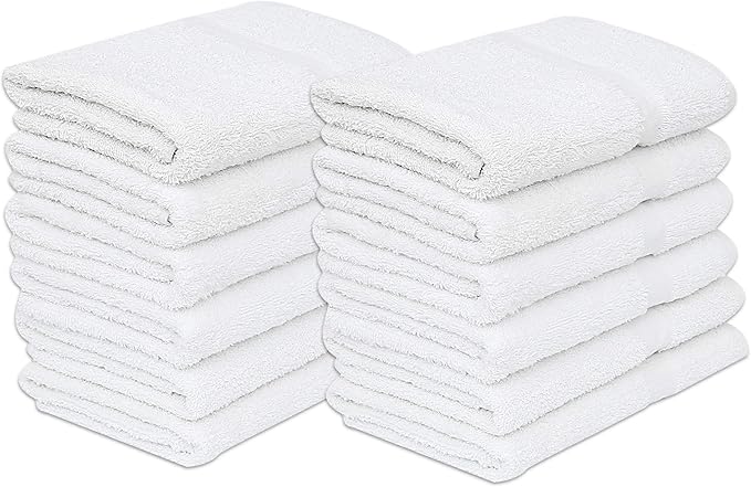 GOLD TEXTILES 12 White Economy Bath Towels Bulk (24x48 Inch) Cotton Blend for Softness-Commercial Grade Easy Care-StrideForce Fitness
