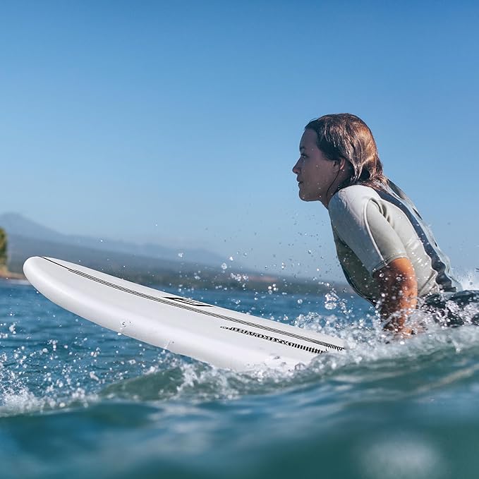 FLOWBOARD Surfboard Softboard Foam - Include (3) Fins 6’ Foot Leash and (2) Wood Stringers Inside Board Availalable in 6' and 7' Short Board and 8' Longboard-StrideForce Fitness