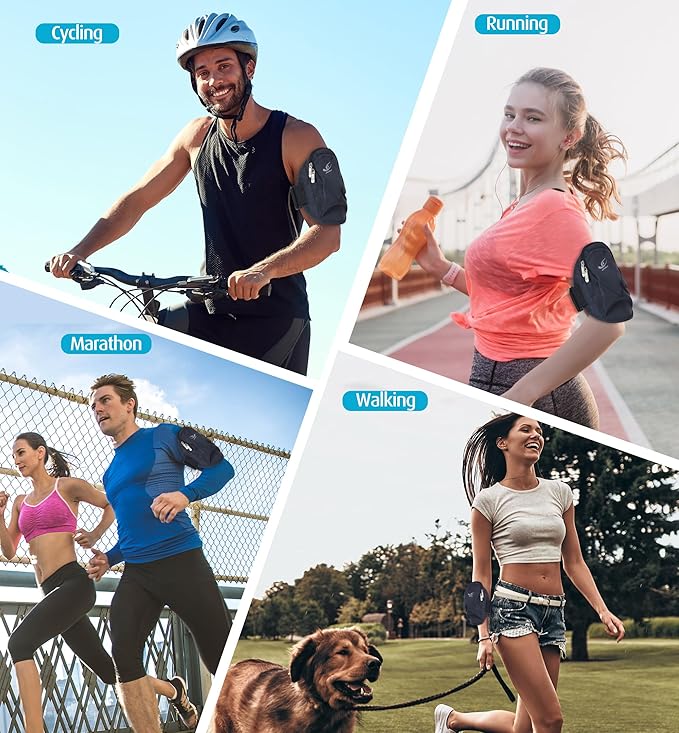 HiRui Universal Comfort Armband Phone Holder Running Armband Adjustable Wristband Phone Holder for Exercise Workout Compatible with iPhone 16/15/14/13/Plus/Pro Samsung Galaxy All Phones (Black)-StrideForce Fitness