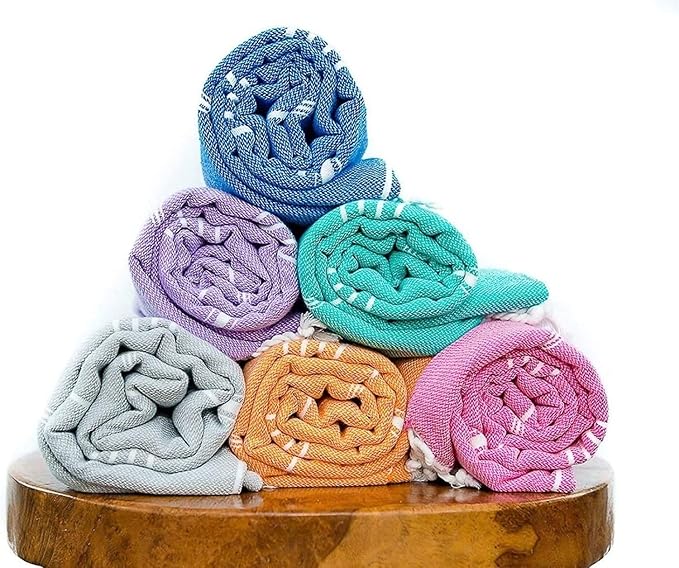HAVLULAND Set of 6 Turkish Cotton Beach Towels, 71x39, Multi-Color, Quick-Dry, Absorbent, Lightweight, Sand-Free, Ideal for Beach, Pool, Gym, Yoga, Travel, Camping, Picnic-StrideForce Fitness