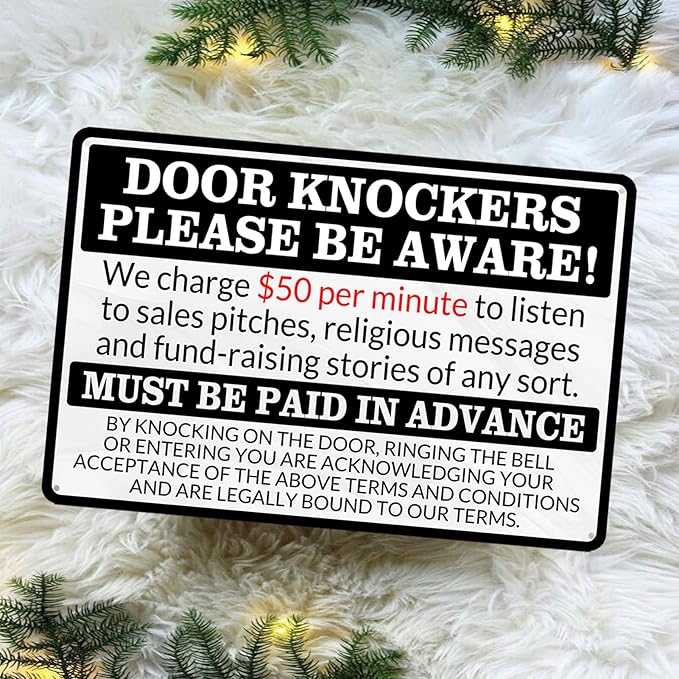No Soliciting Sign for House Front Door - Funny Metal Tin Signs Room Decor Door Knockers Please Be Aware Warning Yard Sign, Home Bedroom Wall Art Decorations 8x12 Inch-StrideForce Fitness