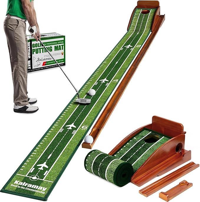 Putting Green Indoor Golf Putting Mat – Easy to Assemble with Automatic Ball Return, Wrinkle-Free Close to Real Green Speed, Suitable for Office, Recreation Room, Patio – Ideal Gift-StrideForce Fitness