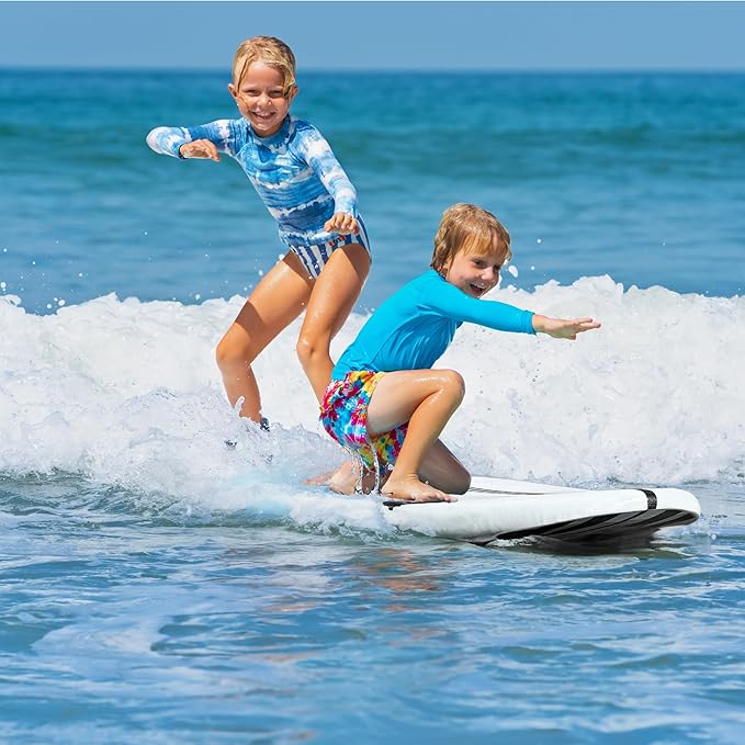 FLOWBOARD Surfboard Softboard Foam - Include (3) Fins 6’ Foot Leash and (2) Wood Stringers Inside Board Availalable in 6' and 7' Short Board and 8' Longboard-StrideForce Fitness