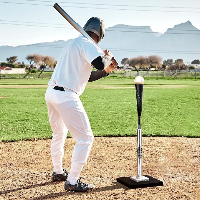 Baseball Batting Tee - Professional Hitting Tee for Baseball/Softball with Weighted Base,Flexible Rubber Top, Premium Aluminum Baseball Tee, Easy Adjust Height 24-46 inches For Kids or Adults-StrideForce Fitness