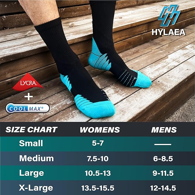 Hylaea Compression Running Socks for men, Coolmax Anti-Blister Cushion Crew Socks for Athletic, Moisture Wicking & Seamless-StrideForce Fitness