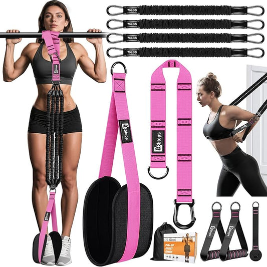 Pull Up Assistance Bands,Up to 300 lbs Assistance,Adjustable Heavy Duty 4 Resistance Bands for Pull up, with Feet/Knee Rest, Handle and Door Anchor for Home Gym Fitness Exercise Strength Training-StrideForce Fitness
