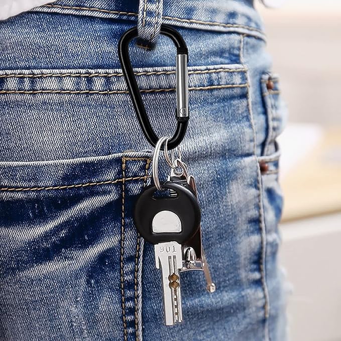 30PCS Aluminum Carabiner Clips, 2" D Shape Spring Snap Hooks Carabiner with 30PCS Keyring Keychain Hook-StrideForce Fitness