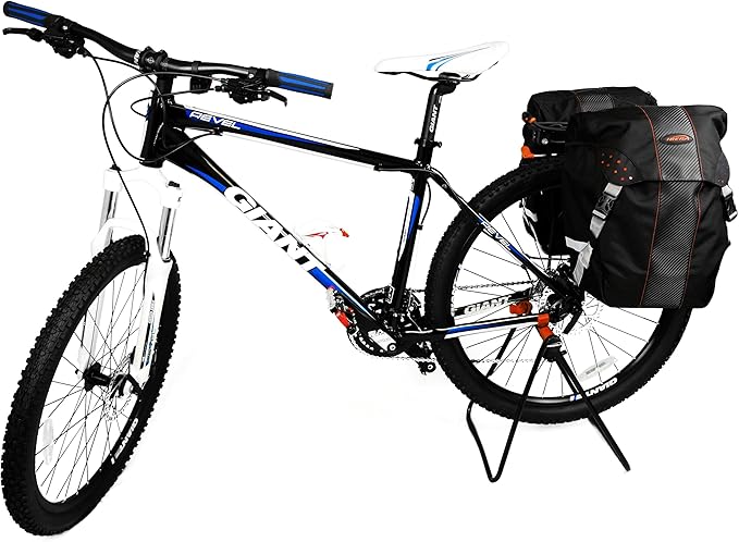 Ibera Bicycle Bag PakRak Clip-On Quick-Release All Weather Bike Panniers (Pair), Includes Rain Cover , Black-StrideForce Fitness