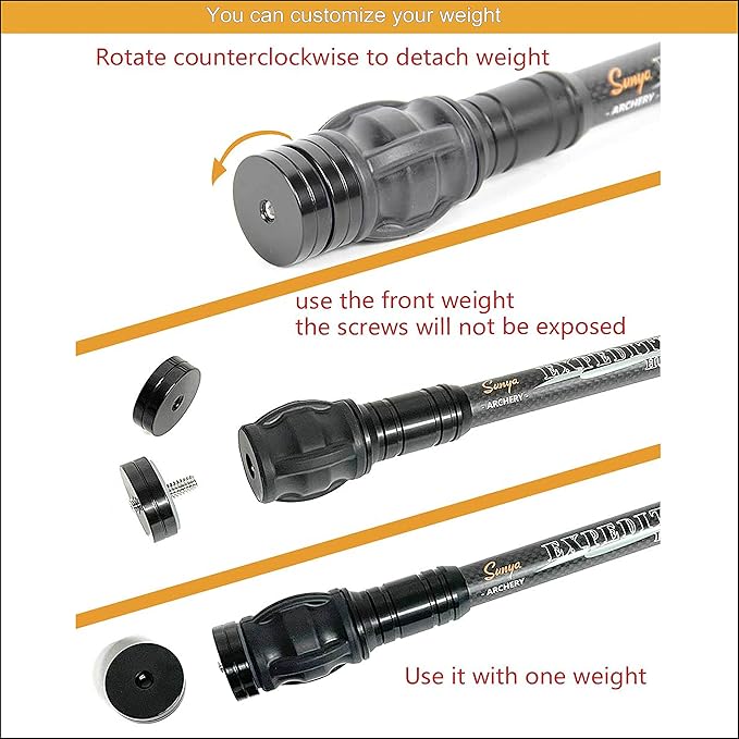 SUNYA Archery Bow Stabilizer for Compound Bow, Carbon Fiber Body Flexible Core, Damping System and Weights Kit, 8",10",12" 15" in Expedition Series-StrideForce Fitness