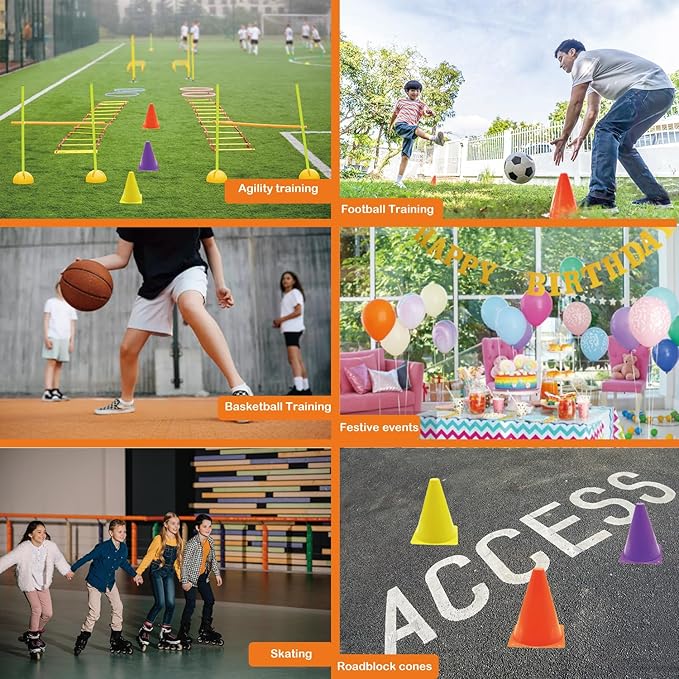 12/24/48Pcs Soccer Cones,7" or 9" Soccer Cones for Training, Multicolor Cones Sports Soccer Training Cones, Field Cones for Skating Basketball Football Drills Practice-StrideForce Fitness