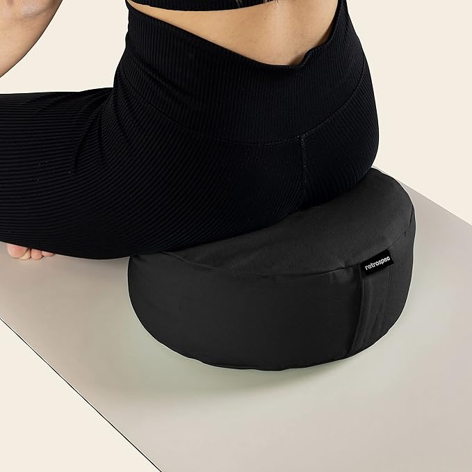 Retrospec Sedona Zafu Meditation Cushion Filled w/Buckwheat Hulls - Yoga Pillow for Meditation Practices - Machine Washable 100% Cotton Cover & Durable Carry Handle, Round-StrideForce Fitness