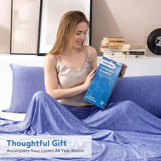 HOMFINE Cooling Blankets for Hot Sleepers - Summer Blanket Thin Lightweight Breathable Soft Double Side Enhanced Cooling for Bed Couch Sofa, Keep Cool for Night Sweats (Dark Blue, 90 x 90 inches)-StrideForce Fitness